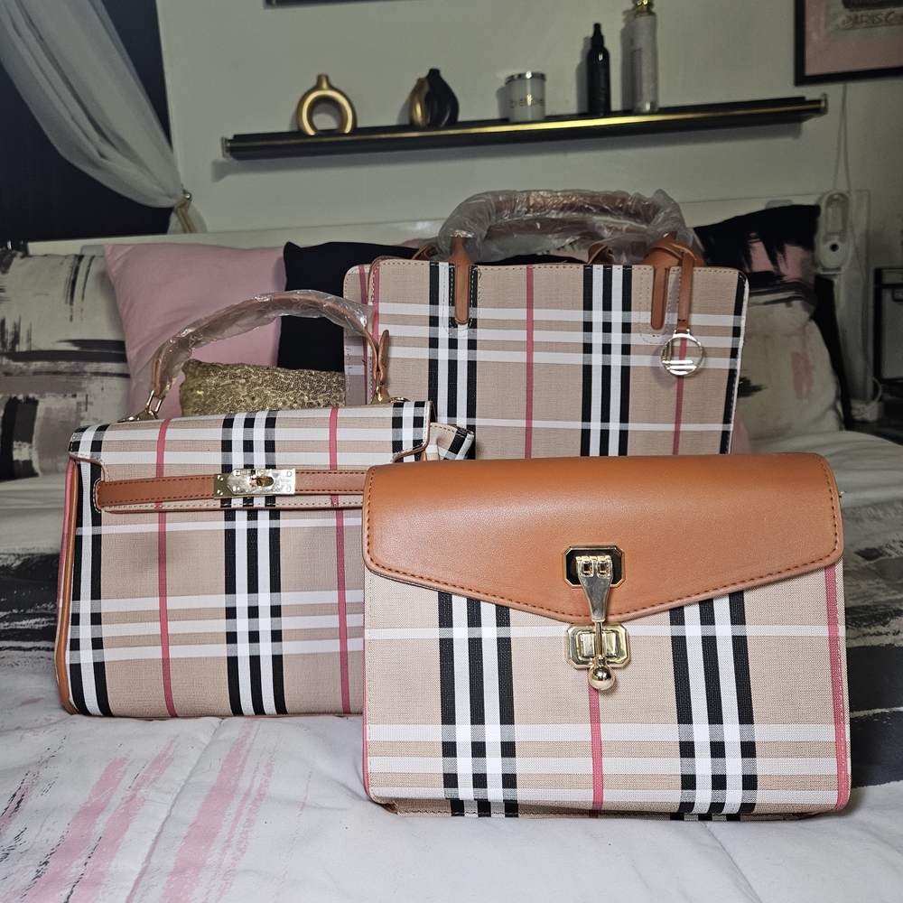 Loulou Studio Tan and Black Plaid ClutchNWT